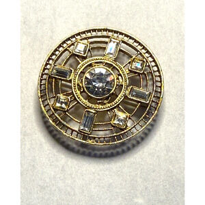 Vintage Clear Crystal Open Circle Rhinestone Gold Tone Pin Brooch 1990's Retro